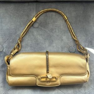 Jimmy Choo gold lame leather evening bag